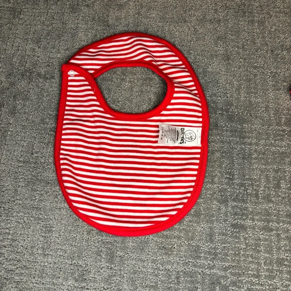 Buc-ee's Red and White Striped Baby Bib with Fun Patch